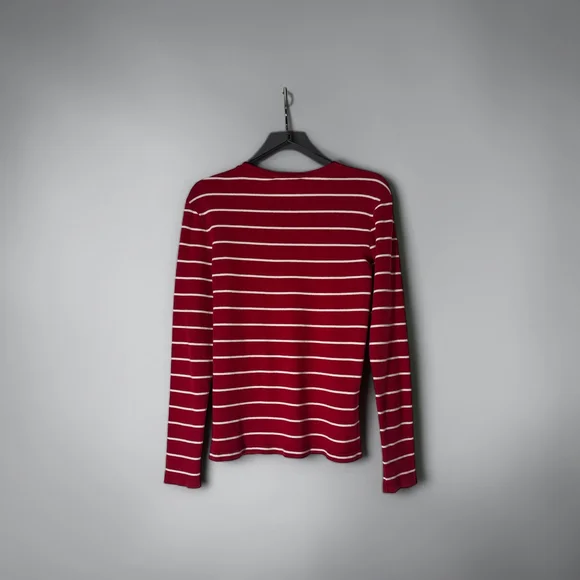 Women's Ralph Lauren Sport Long Sleeve Tee L Red & White Striped - Picture 5 of 7